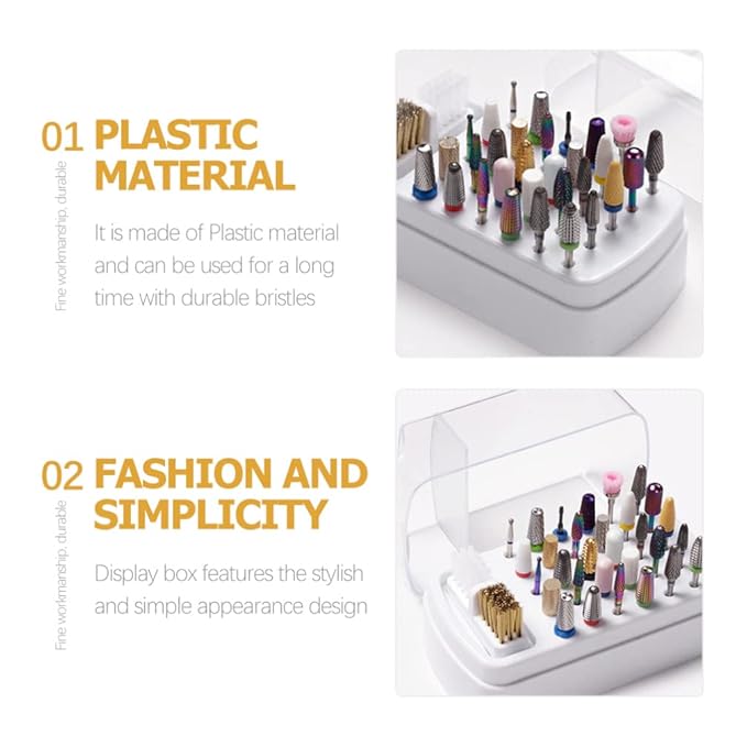minkissy Nail Drill Bit Holder 30-Slot Storage Case Organizer for Manicure Grinding Heads Dustproof Nail Tool Display Box for Salon and Home