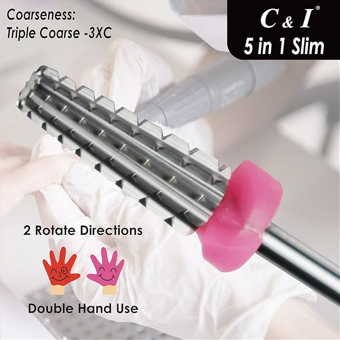C & I 5 in 1 Nail Drill Bit, Slim Edition, Professional Manicure Drills for Electric Nail Drill Machine (Triple Coarse -3XC)