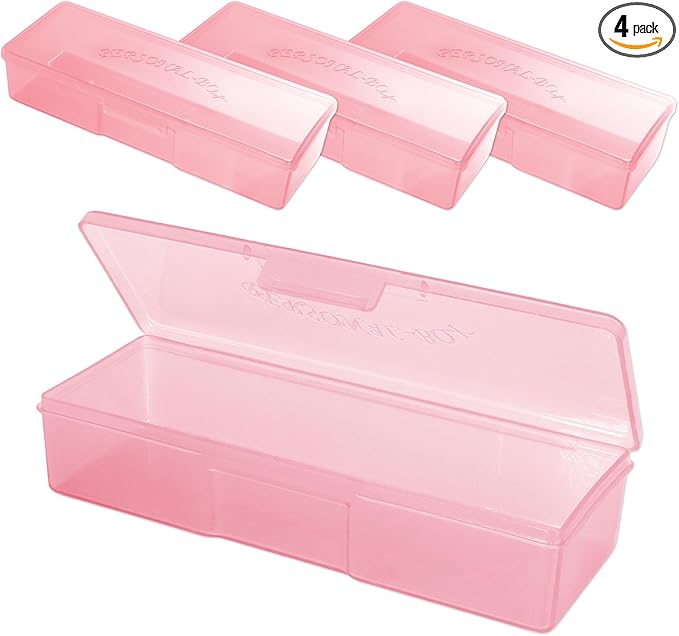 Beauticom Personal Box Storage Case for Professional Manicurist Nails Pedicure (Large Size) (4 Pieces, PINK)