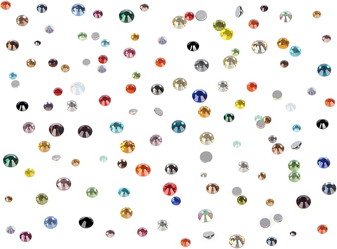 Bymitel 7200 Pieces 6 Mixed Sizes Glue Fix on Glass Rhinestones Round Crystal Gems Flatback for DIY Jewelry Making with one Picking Pen(Mix: SS3-SS10/7200PCS, Mixed Colors)