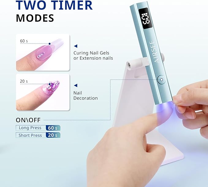AIRSEE Cordless Nail Lamp with Stand, Handheld UV Light with LCD Display for Gel Nails,Rechargeable USB Nail Dryer for Fast Cure,Rhinestone Glue Decoration,Gel Nail Strips at Home,Travel(Mint Green)