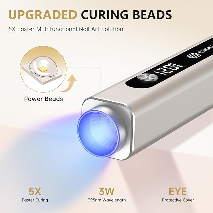 Handheld UV Light for Gel Nails, 3 in 1 Cordless UV Nail Lamp, Cat Eye Magnet & Nail Stamp Nail Light, Rechargeable Nail Dryer, Flash Cure Lamp with LED Display