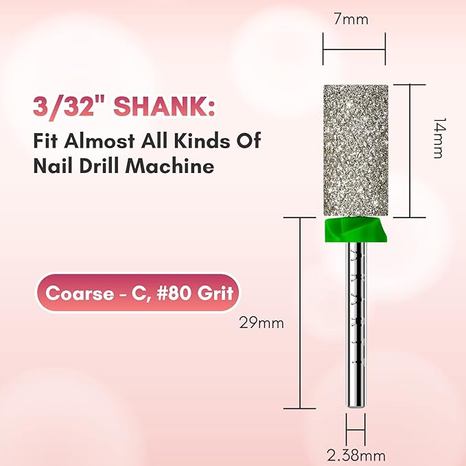 Makartt Nail Drill Bits - Large Barrel Carbide Diamond Sanding Bit for Gel Nails Polish Remove, Upgrade Drill Tips with Cross Teeth and Dust-Proof Ring for Manicure Salon Shaping, C #80 Grit