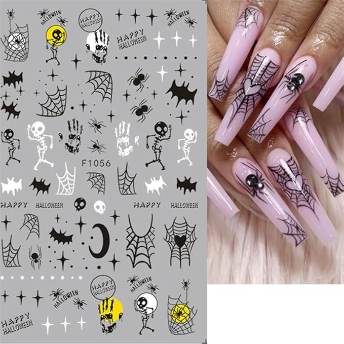 8 Sheets Halloween Nail Stickers Decals Horror Halloween Self Adhesive Nail Design Stickers Ghost Skull Black Cat Spider Web Nail Art Stickers for Women Girls DIY Manicure Nail Decoration