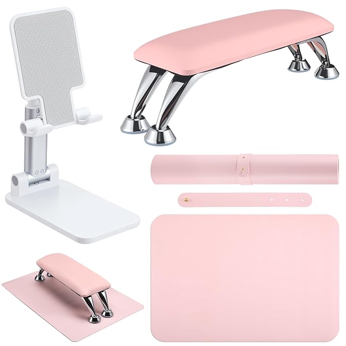 Demissle 3 Pcs Nail Art Tools and Accessories Include 1 Detachable Big Arm Rest for Nails Cushion, 1 Nail Art Table Mat, 1 Cell Phone Stand, for Manicure Technician Salon Home Use