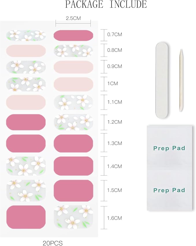 JMEOWIO Gel Nail Stickers White Flower Semi Cured Gel Nail Strips Wraps UV/LED Nails Art Design Decoration Accessories