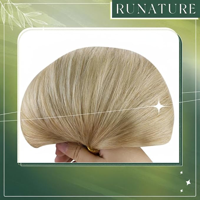 RUNATURE 24 Inch Nano Bead Hair Extensions Blonde With Ash Blonde Nano Hair Extensions Human Hair Remy Long Straight Hair Can Be Styled 50G 50S #16P22