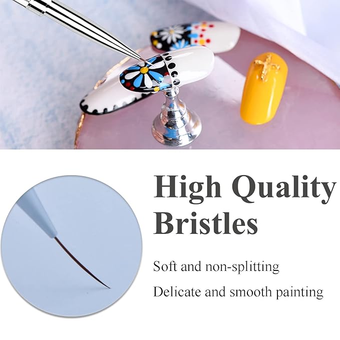 2Pcs Dual-ended Nail Art Liner Brush Set for UV Gel Polish Painting Drawing Rhinestone Handle Professional Nail Design Brushes 7/11/15/21mm