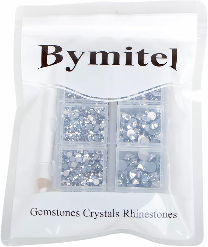 Bymitel 5000 Pieces 6 Mixed Sizes Glue Fix on Glass Rhinestones Round Crystal Gems Flatback for DIY Jewelry Making with one Picking Pen(6-Sizes 5000PCS, Labrdor)