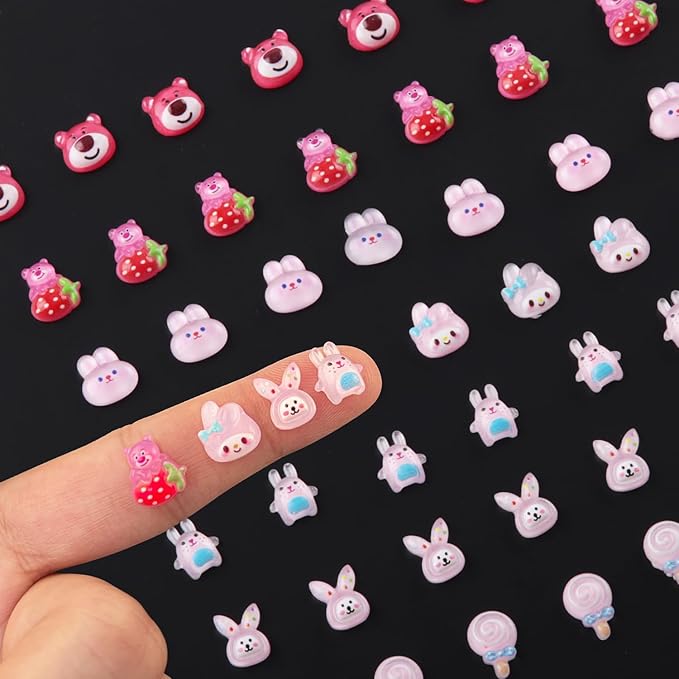 Generic 140 Pcs Kawaii 3D Flatback Cartoon Pink Series Charms for Nail Acrylic Y2K Slime Resin DIY Nail Art Decorations, Hair Clips, Jewelry Making and Phone Cases