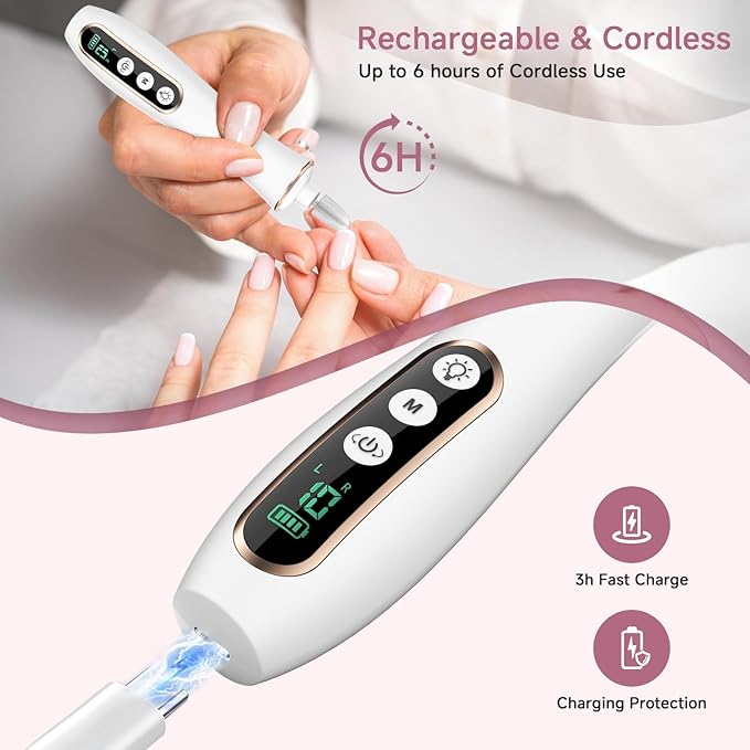 2 Pack Rechargeable Nail File Machine – 10-in-1 Design with 100PCS Sanding Belts for Smooth Finish, White