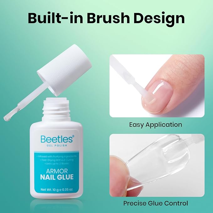 Beetles 10ml Super Strong Nail Glue for Press On Nails, Upgraded Formula, Quick-Dry Brush On, No UV Needed, Long-Lasting for Nail Tips & Acrylics Fake Nails, DIY Home Manicure