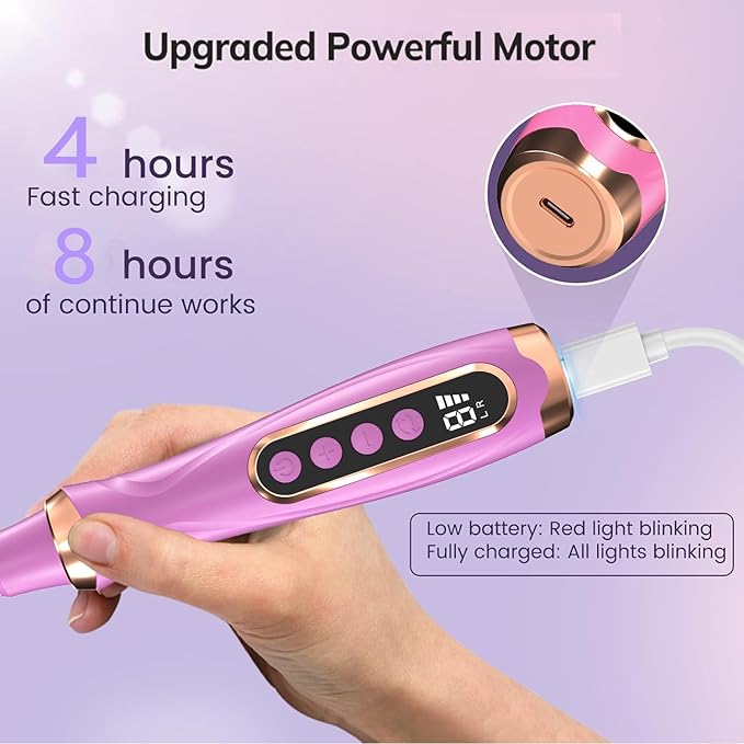 Professional Manicure Pedicure Kit Cordless Electric Nail File Set 6 Speed Cordless Nail Drill for Thick Nail Toenail Cuticle Hand Foot Care Nail Drill Tool(Purple)