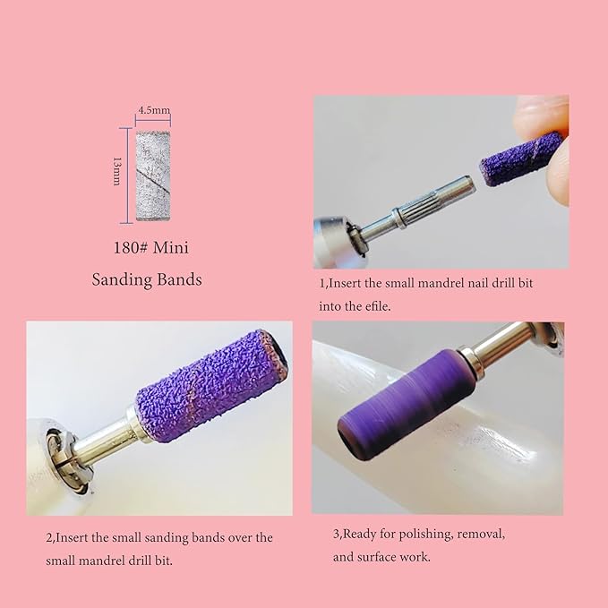100pcs Small Nail Sanding Bands for Nail Drill, 3.1mm Mini Nail Sanding Mandrel Bits 180 Grit Fine Nail File Bits for Acrylic Nails Gel Manicure Pedicure Nail Prep Salon Supplies,Zebra