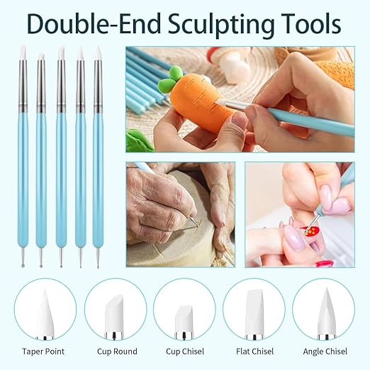 Pattern Tracing Stylus, Dual-Head Silicone & Steel Silicone Clay Sculpting Tools for Drawing, Pottery, Nail Art, and DIY Handicraft, Wood Glue, Shaper Art Tools. 5Pcs Light Blue