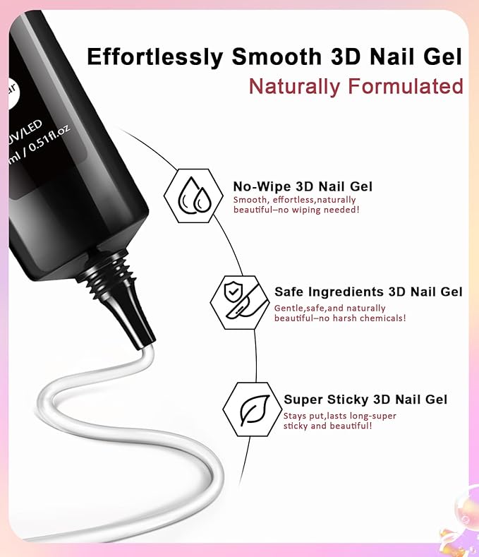 Chrome Nail Powder and 3D Nail Gel Kit BISHENGYF: 15g No Wipe 3D Sculpting Gel Aurora Pink White Pearl Gold Chrome Nail Powder with Clear 3D Carving Nail Molding Glue Set for Nail Art Decoration