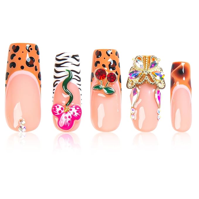 LOVFUL Square Short Press on Nails Fruit Energy | Handmade Acrylic Press ons | Reusable Fake Nails | Square Classic Regular 1.3 in | H572-L