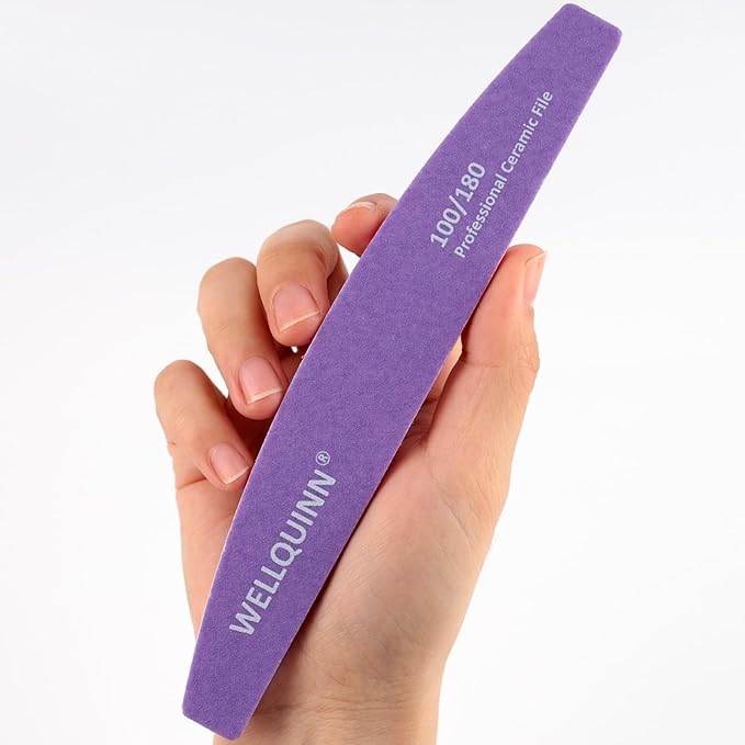 Professional Nail Files, 100/180 Grit Double Sided Ceramic Board for Nails, 10 Pcs Washable Coarse Fingernail File for Acrylic and Extension Gel Removal Manicure Kit Salon Home Use, Violet