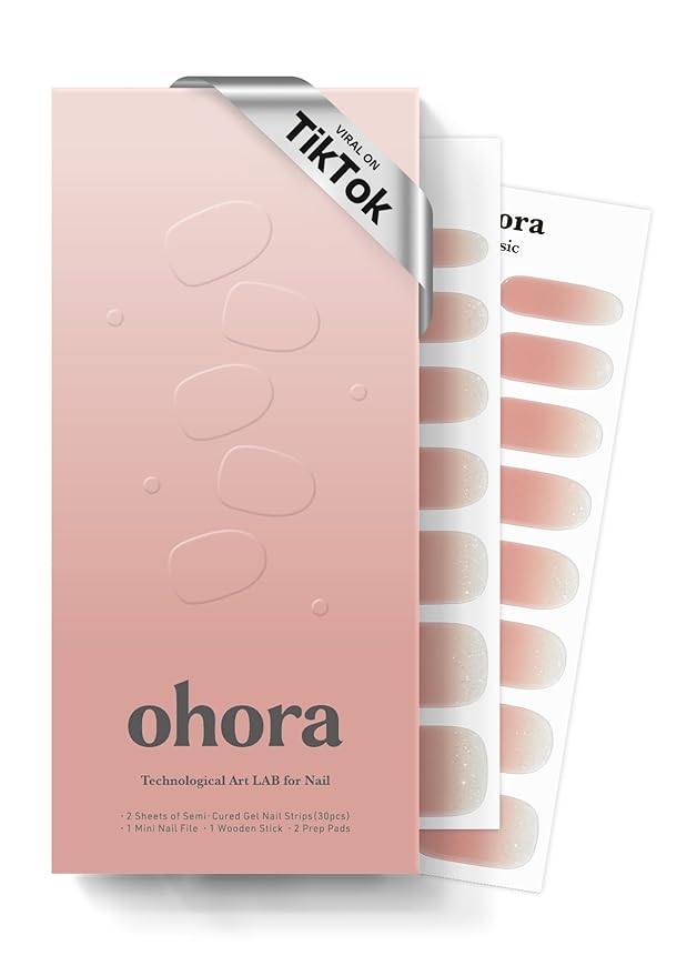ohora Semi Cured Nail Strips (N Rose Serenade) - Works with Any UV/LED Lamps, Salon-Quality, Long Lasting, Easy to Apply & Remove - Includes 2 Prep Pads, Nail File & Wooden Stick
