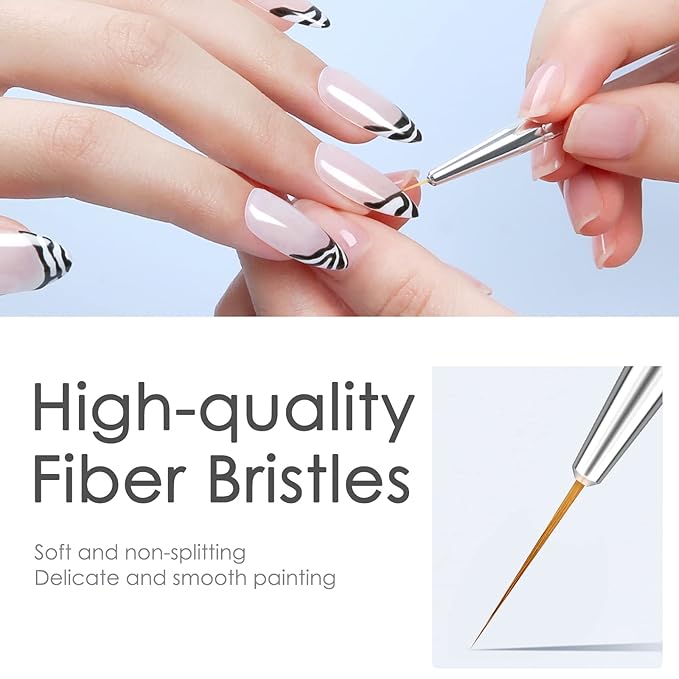 Modelones Nail Art Brushes, Thin Liner Brushes 5Pcs Set for Nail Art Gel Polish Painting Designs with Hexagonal Shape Easy Hold 5/7/9/11/20mm