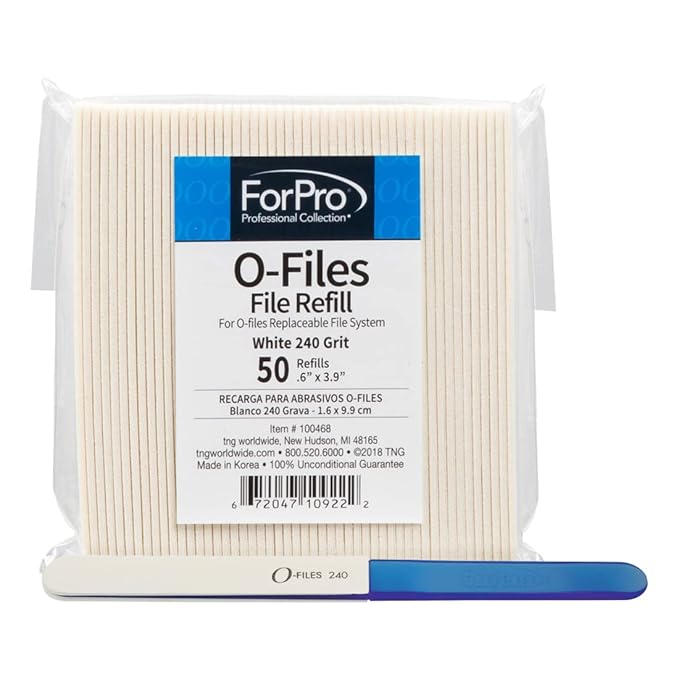 ForPro Professional Collection O-Files Replaceable File System Refills, White, 240 Grit, Manicure Nail File Refills, 3.9" L x .6" W, 50-Count