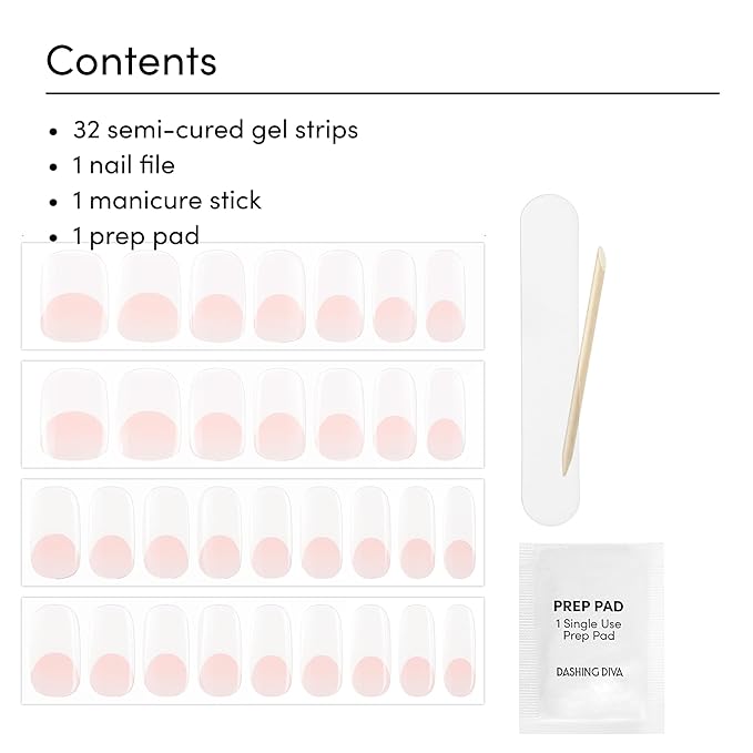 Dashing Diva Glaze Effects Nail Strip Set - Pearly Whites - Long Lasting, Chip Resistant, Semi-Cured Gel Nails - 4-Piece Manicure Set with 32 Strips
