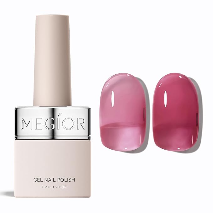 MEGIOR Jelly Plum Gel Nail Polish 0.5 Fl Oz Neutral Transparent Berry Colors Soak Off UV LED Lamp Light Cure Gel Polish Kit for Salon and Nail Art Starter Manicure DIY at Home