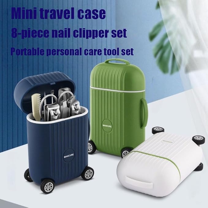 Manicure Set 8 in 1 Stainless Steel, Nail Clippers Scissors Pedicure Tools Kit - Portable Travel Grooming Kit for Men and Women with Mini travel box packaging (WHITE)
