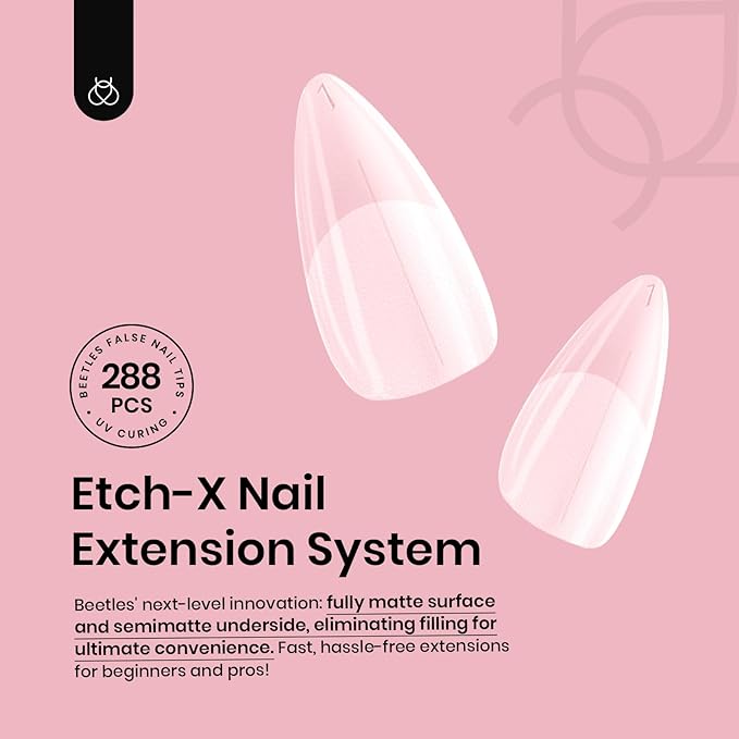Beetles Medium Almond Gel Nail Tips: 288PCS Medium Almond Matte Clear False Acrylic Press on Nails Tips 12 Sizes Pre-shape Full Cover Nail Tips Nail Extension Easy DIY Salon Gifts for Women