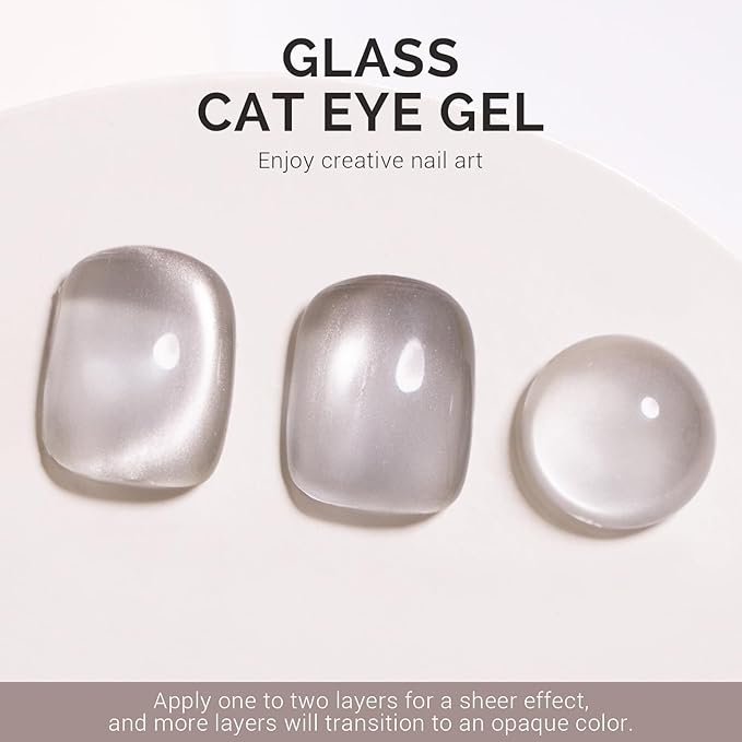 MelodySusie Glass Cat Eye Gel Nail Polish, Light Gray Glitter Holographic Magnetic Nail Polish with Magnet, 0.5 Fl Oz UV Nail Polish for Nail Art Manicure Salon DIY at Home B5080