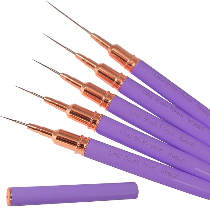 Thin Fine Line Nail Art Brush, 5 Pack Skinny Detail Long (25Mm) Medium(15/11/11Mm) Short (9Mm) Bristle Nails Brushes for Nails Art Painting Drawing - Purple