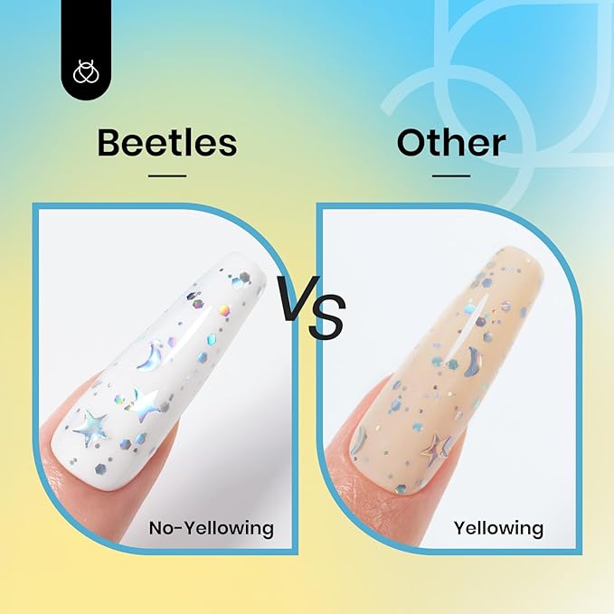 beetles 2 In 1 Silver Glitter Top Coat, 15 ML No wipe Stars Moon Halo Top Coat Soak Off UV Uv Led Gel Nail Polish Long Lasting Highly Shine Manicure Art Decoration Supplies
