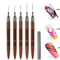5 Pcs Nail Art Liner Brushes, Thin Detail Brushes for Gel Polish Painting, Sizes 6/9/12/15/18mm, Professional Nail Design Tools for Intricate Lines & DIY Manicure-Brown