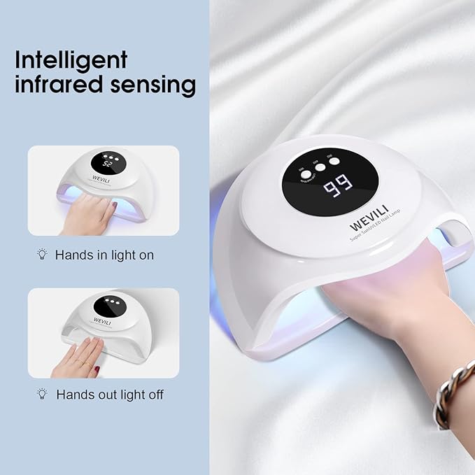 72W UV Nail Lamp, UV Light for Gel Nails with Smart Sensor, 3 Timer Settings & LCD Display, Portable Fast Curing Nail Dryer for Salon and Home Use (White)