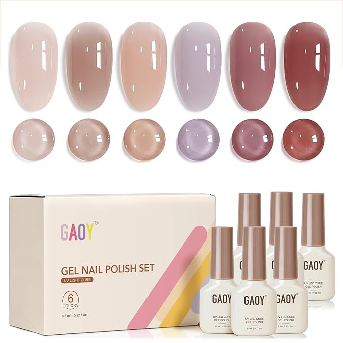GAOY Neutral Jelly Gel Nail Polish of 6 Milky Nude Purple Soft Colors for French Manicure and Salon Nail Art