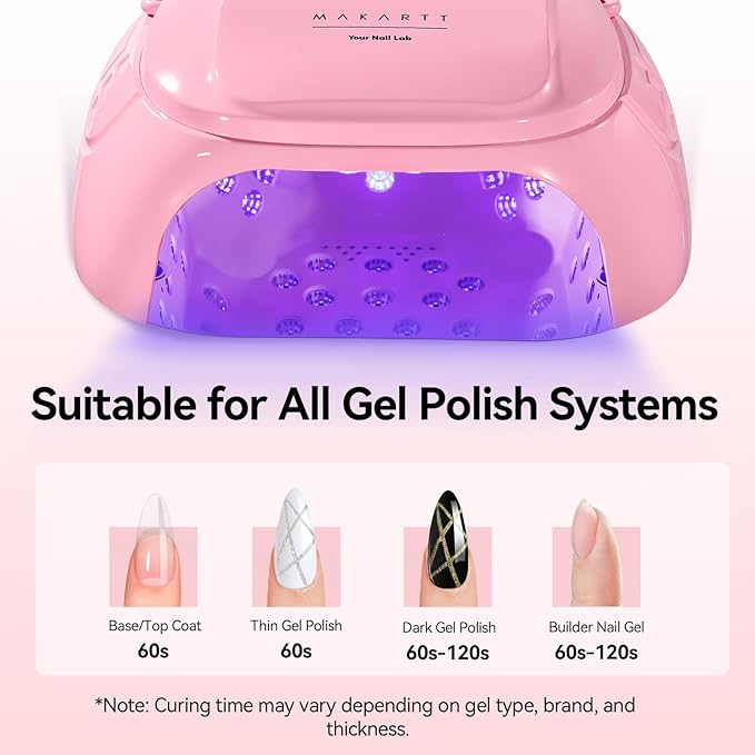 Makartt UV Nail Lamp – 30W Fast Curing UV Light with Handle Rechargeable Cordless Nail Dryer for Gel Nail Polish with 45 Beads Dual Lights 4 Timers LCD Smart Sensor for Nail Art Design(Pink)
