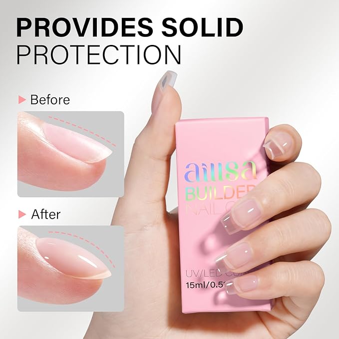 AILLSA Clear Builder Gel for Nails 7 in 1 Strengthener & Thickening Gel Polish Natural Nail Enhancement Extension Hard Gel Salon and DIY Beginner Friendly 0.51 Oz