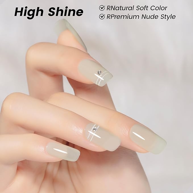 YTD Likomey Nude Gel Nail Polish,15ml Sheer Light Green Translucent Neutral Jelly Salon Home DIY Nails Art Manicure UV Nail Gel Varnish,LS448