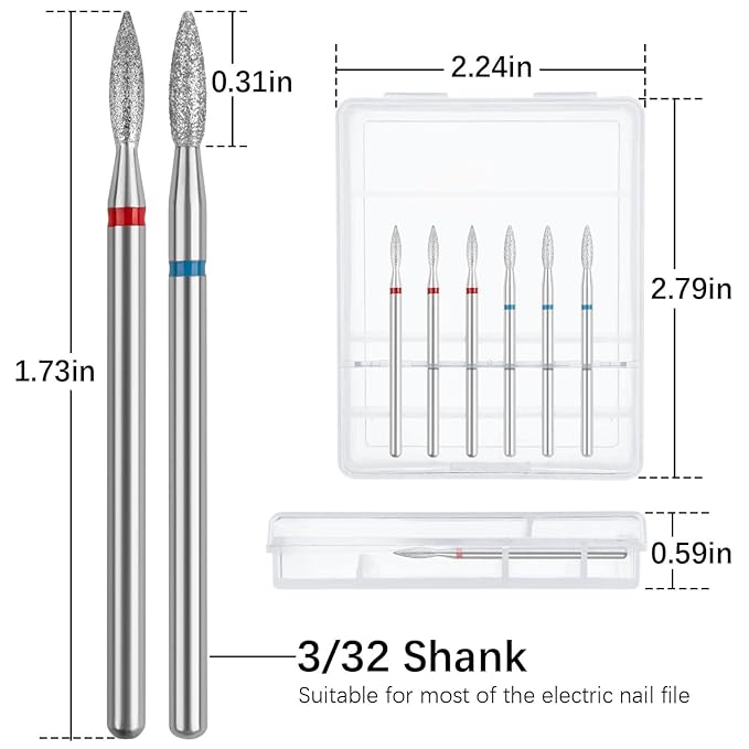 Cuticle Drill Bit,Nail Drill Bits Flame Cuticle Clean Drill Bit for 3/32''Electric Nail File Machine Cuticle Bit Nail Prep Tool (Red Blue-Flame, Flame)