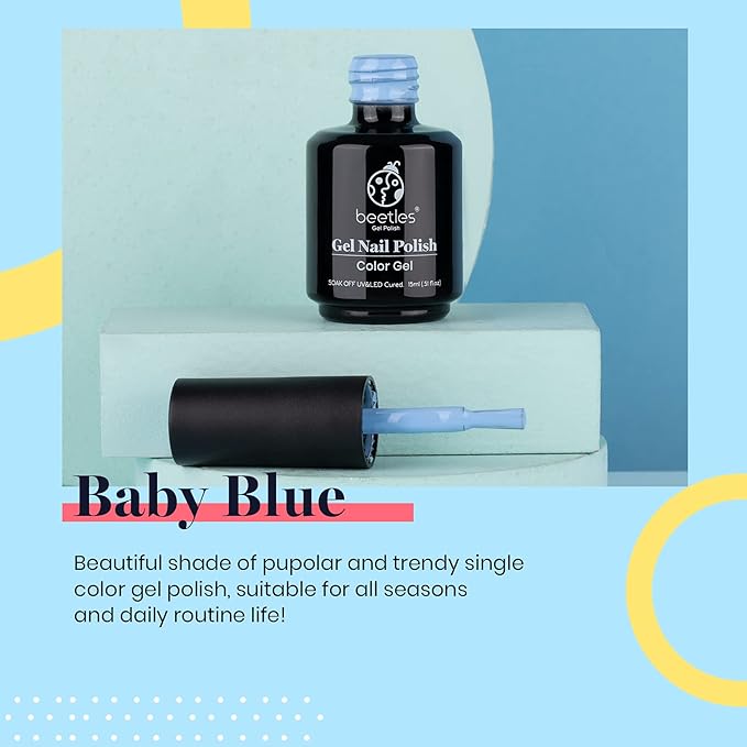 Beetles Baby Blue Gel Polish, 15ml Blue Gel Nail Polish Soak Off Nail Art Manicure Salon DIY Design at Home Gifts for Woman