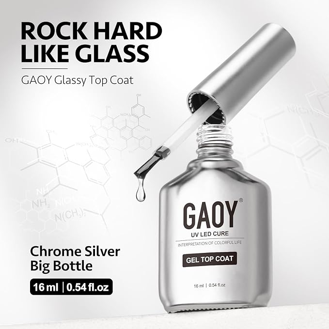 GAOY 4 Pcs 16ml No Wipe Gel Top Coat, Glassy Clear Top Coat, High Gloss Finish for UV Light Cure Gel Nail Polish