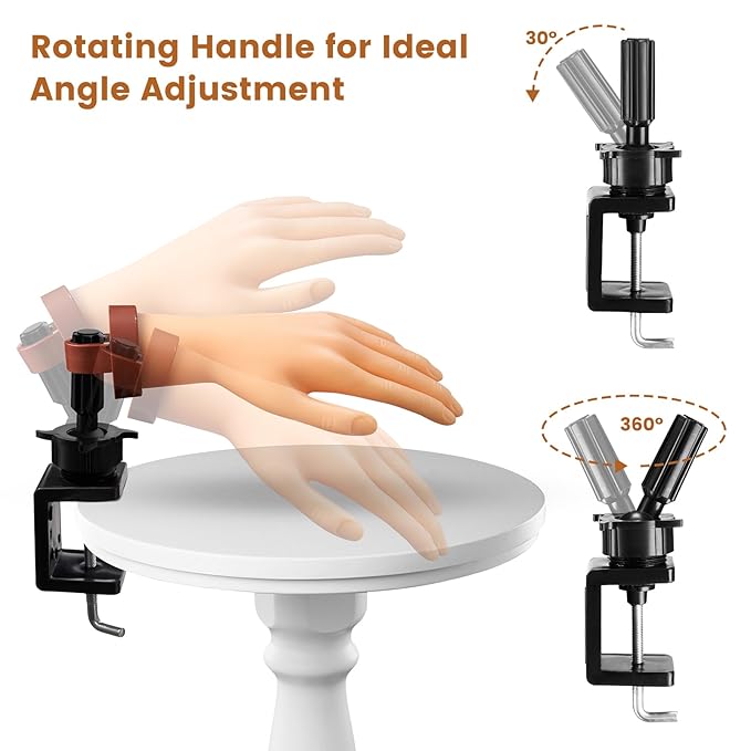 Wig Mannequin Head Nail Hand Stand Cosmetology Manikin Training Head Stand Holding Holder Clamp Stands C-Clamp Holder Practice Hand Stand Adjustable Rotary for Desk Table