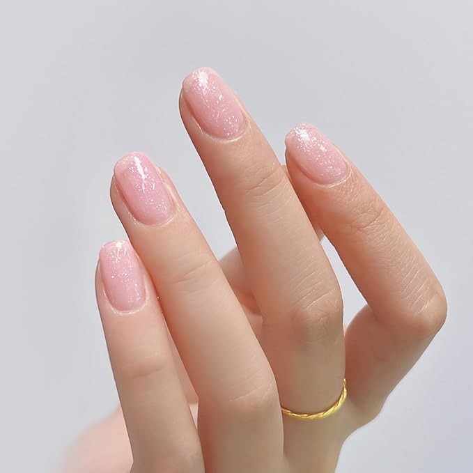MAYCHAO 15ML Glitter Nude Pink Gel Nail Polish 1Pc Iridescent Shimmer Jelly Neutral Skin Tone Clear Sparkly Pink Natural Soak off UV LED Cured Nail Polish for Manicure Salon DIY at Home, 0.5 OZ