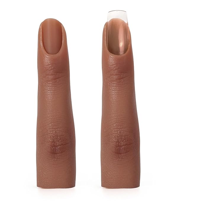 2 Pieces Silicone Practice Fingers for Acrylic Nails, Fake Training Hand Finger Model Flexible Bendable Mannequin Finger, Soft Realistic Joint Nail Practice Fingers with Makeup for Nail Art (Color 5)