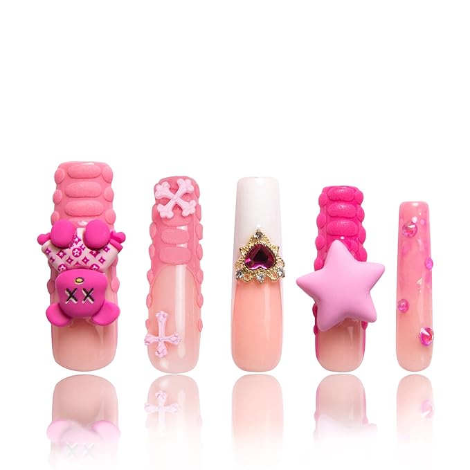 LOVFUL Press on Nails Lovely Sparks | Handmade with Full Covered Crystals | Reusable Full Cover Nails | Square Mid length 1.7 in | H195-L