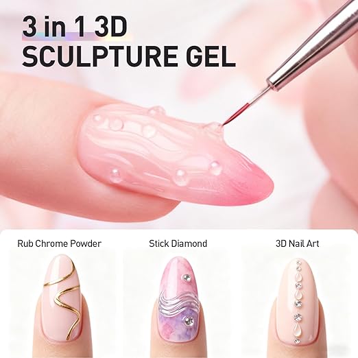 sculpting glue gel kit Nail Art Gels with Dual Pens Brushes & Rhinestone Tray for DIY Nail Design at Home or Salon