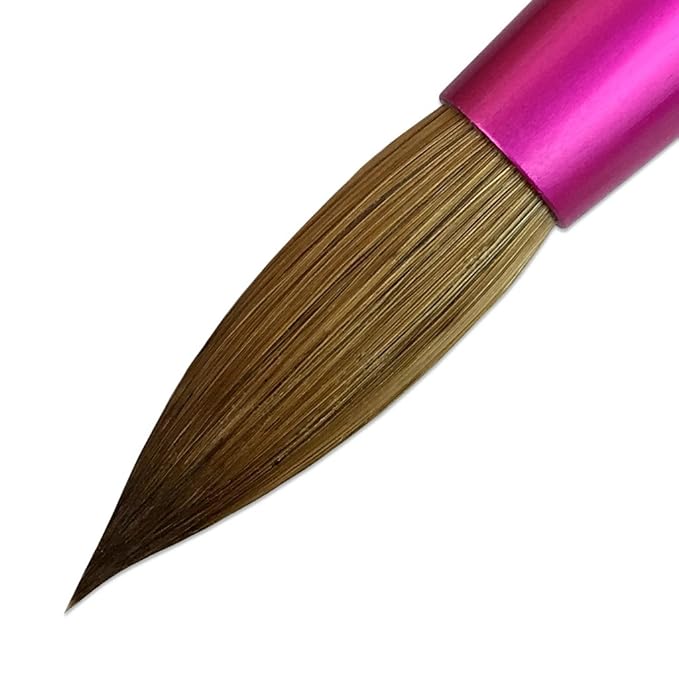 PANA USA Acrylic Nail Brush Pure Kolinsky Hair Acrylic White Swirl Blue Handle with Pink Ferrule Round Shaped - Size 10