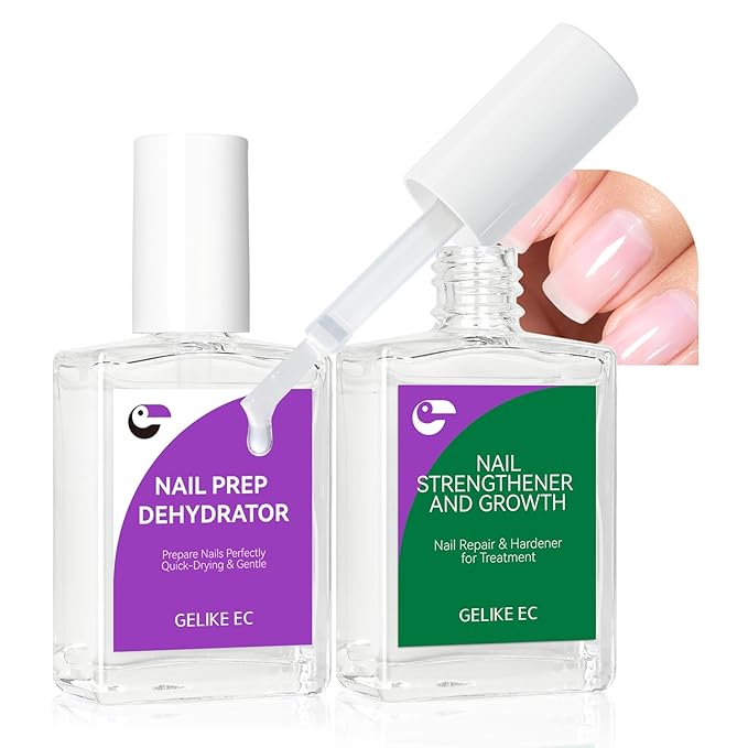 Nail Growth Treatment and Dehydrator Kit: 15ml Clear Natural Nail Hardener Extra Strong and Growth - Acid-Free Fast-Drying Formula - Professional Prep for Gel Polish & Acrylic Nails