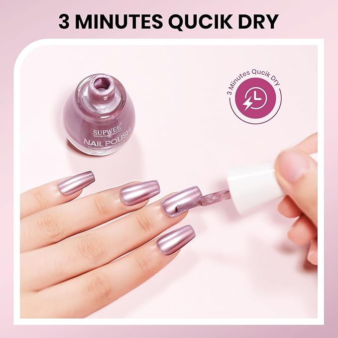 Rose Gold Mirror Nail Polish Quick Dry Metallic Nail Polish Non Gel High Glossy Nail Lacquer Air Dry Chrome Nails Polishes Oil-based Holo Fingernail and Toenail