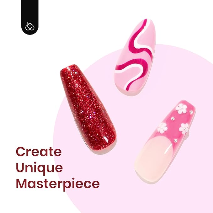 Beetles Gel Nail Polish, 6 Colors Pink Purple Burgundy Red Plum Glitter Gel Polish Ruby Sonatas Collection, Soak Off Uv Lamp Cured Nail Art Design Nails Valentines Gift for Women DIY Manicure